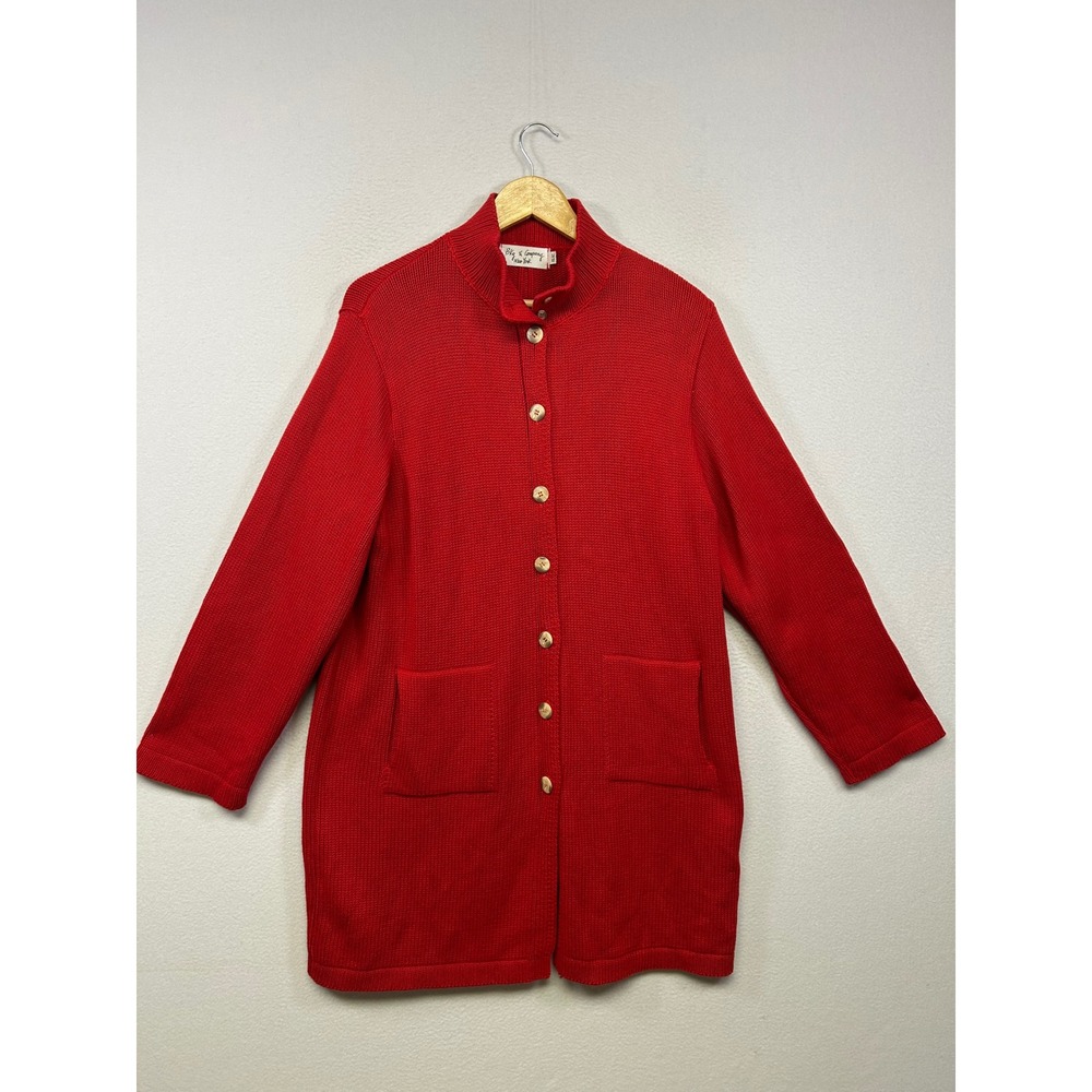 Bkg & Co. N.Y. Vintage Grannycore Women OS Red Shaker Knit Long Cardigan Sweater